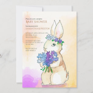 Hasen-mit-Blumenstrauß-Baby-Shower-Einladung Einladung