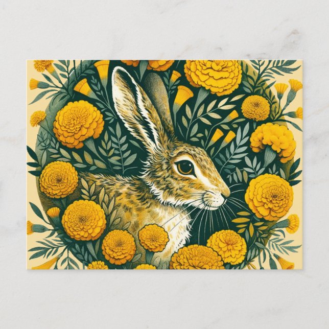 Hasen Ringelblume Postkarte (Vorderseite)