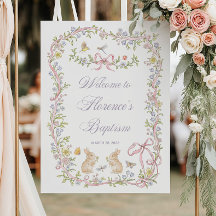 Hasen-Tauf-Willkommensschild: Pastell Blumen Vinta