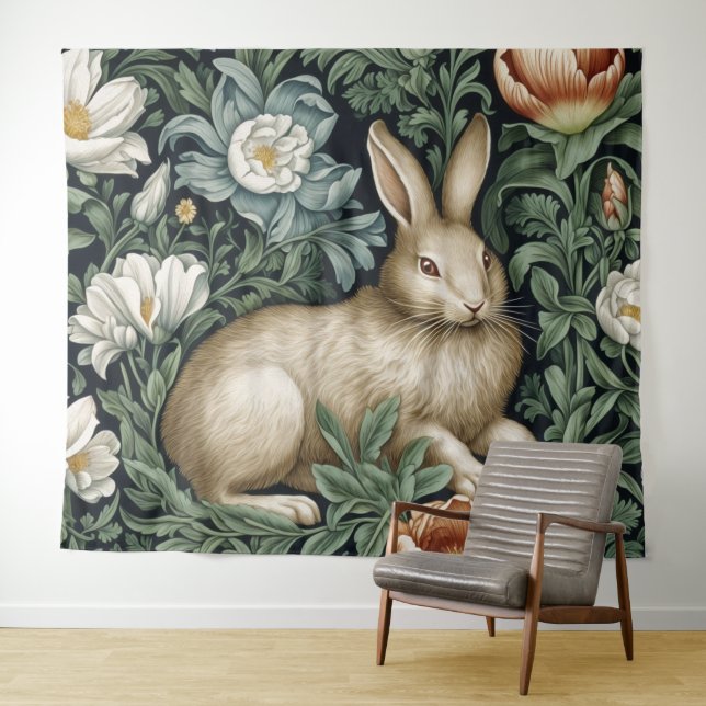 Hasen und Blume im Jugendstil Wandteppich (Beispiel (Horizontal))