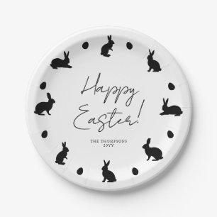 Hasen und Eier in schwarz, modernes Frohe Ostern Pappteller