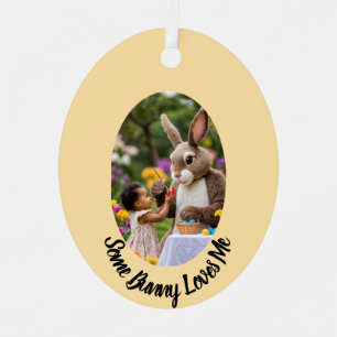 Hasen und Kind Foto Osterei Ovalrahmen Ornament Aus Metall
