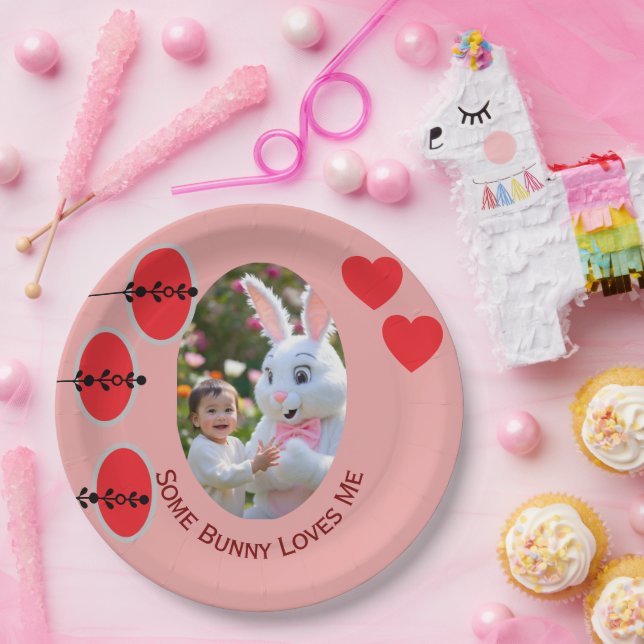 Hasen- und Kinderfoto in ovalem Rahmen &Hearts Ost Pappteller (Party)