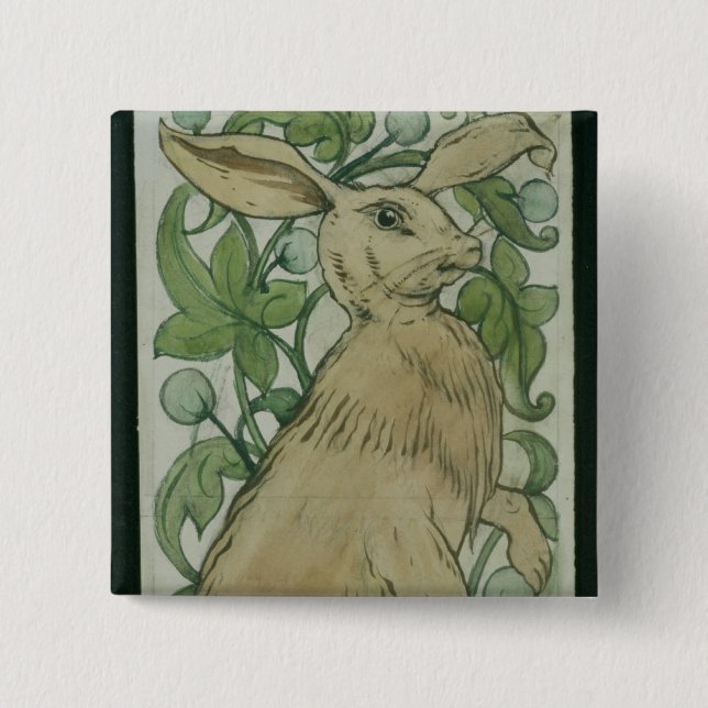Hasen (w/c auf Papier) Button (Vorderseite)