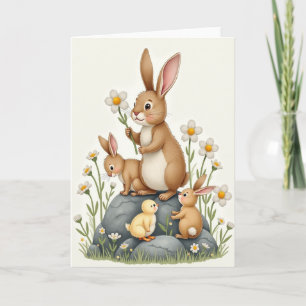 Hasenfamilie Frühlings Szene Karte