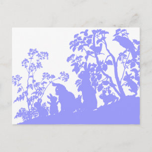 Hasenfamilie Silhouette Naturszene Vintage Wald Postkarte