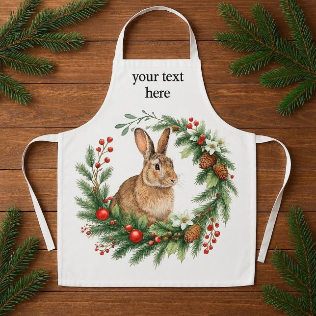 Hasenkaninchen und Weihnachtskranz Schürze (Consider personalizing this Christmas rabbit and wreath apron; it makes for a thoughtful gift)
