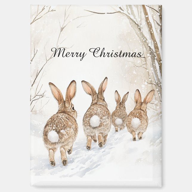 Hasenkaninchen Wälder Weihnachten Magnet (Vorderseite)