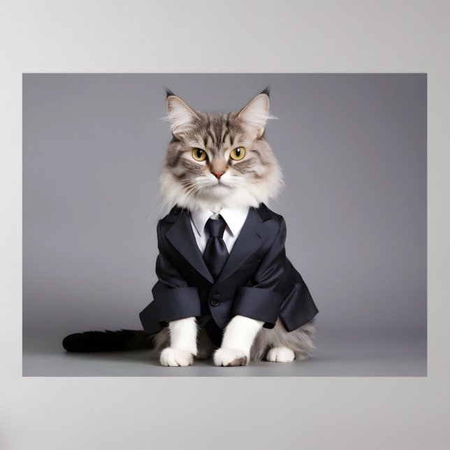 Hasenkatze im Anzug Poster (Vorne)