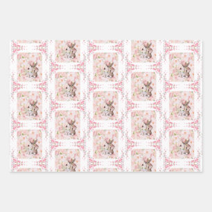 Hasenliebe mit rosa Rosen Geschenkpapier Set