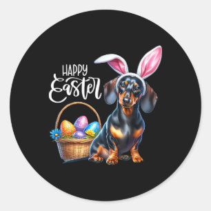 Hasenohren-Dachshund-Hund-Osterhasen Frohe Ostern Runder Aufkleber