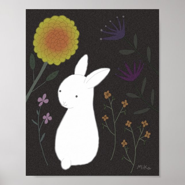 Hasenposter Tier Wandkunst Blumen Garten Poster (Vorne)