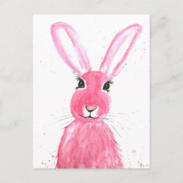 Hasentiere niedliche Kaninchenwälder Rosa Postkarte (Vorderseite)