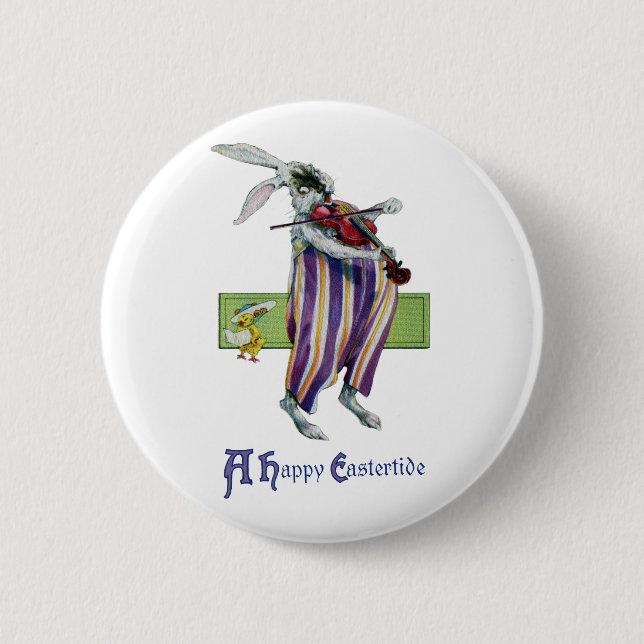 Hasenviolinist vintage Ostern Button (Vorderseite)