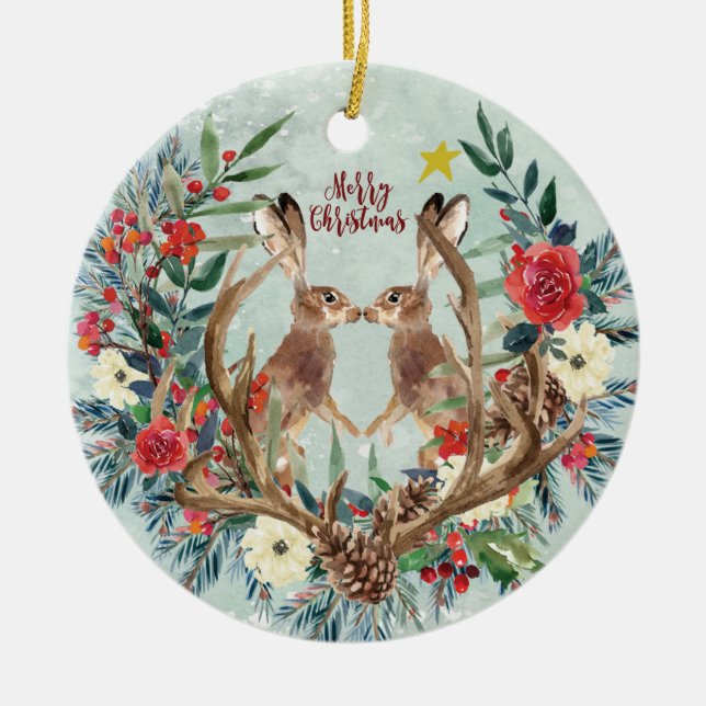 Haseweihnachtsverzierungs-Winter-Blumendekoration Keramik Ornament (Vorne)