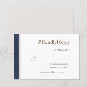 Hashtag Blue Stripes Gold White Blush Wedding RSVP Einladung
