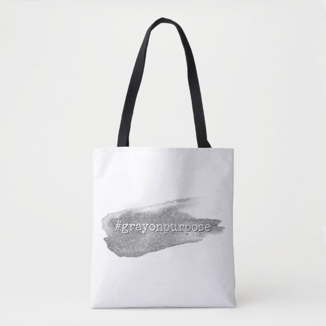 Hashtag Grau auf Purpose Silver Glitzer Pinselstri Tasche (Vorderseite)