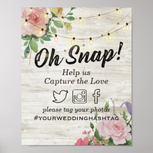 Hashtag-Hochzeitszeichen für Holzfloral Poster