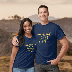 Hashtag Marié Couple Date Mariage Couple T-Shirt