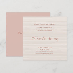 Hashtag moderne Rose goldene Streifen Hochzeit Einladung