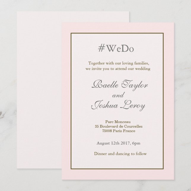 Hashtag personalisierte Hochzeit in Rosa Einladung (Vorne/Hinten)