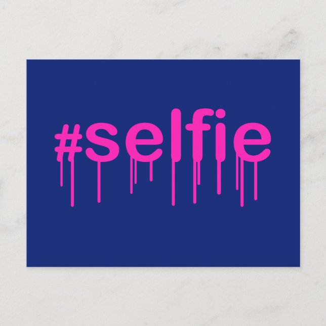 Hashtag Selfie Drooling auf blau Postkarte (Vorderseite)