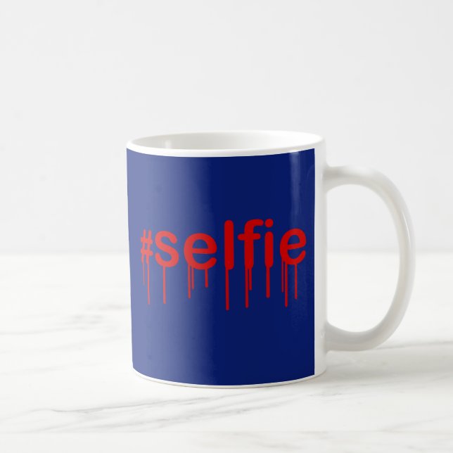 Hashtag Selfie Drooling auf blaue Dekoration Kaffeetasse (Rechts)