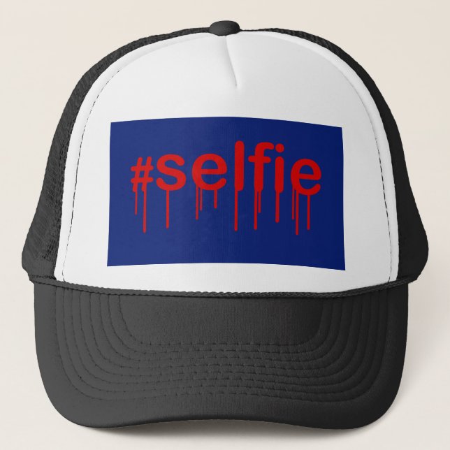 Hashtag Selfie Drooling auf blaue Dekoration Truckerkappe (Vorderseite)