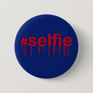 Hashtag Selfie Drooling in Blau Button