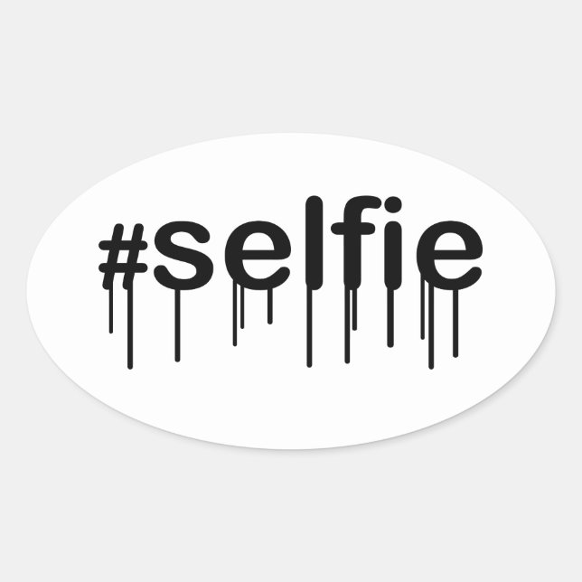 Hashtag Selfie Drooling Typografie Ovaler Aufkleber (Vorderseite)