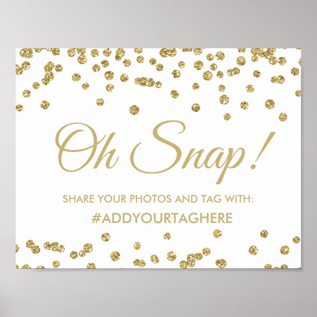 Hashtag Sign Gold Imitate Glitzer Confetti White Poster (Vorne)