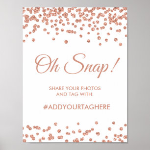 Hashtag Sign Rose Gold Glitzer Confetti White Poster