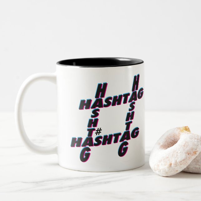 Hashtag typografisches 3D Zweifarbige Tasse (Mit Donut)