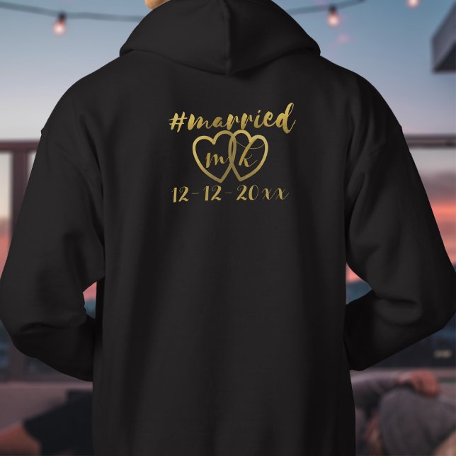 Hashtag Verheiratet Hearts Wedding Anniversary Hoo Hoodie (Add your initials and wedding date to this Hashtag Married Hoodie. Makes a great anniversary gift)