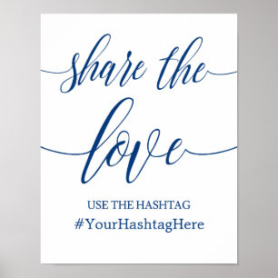 Hashtag Wedding Sign in Navy Blue Calligraphy Poster