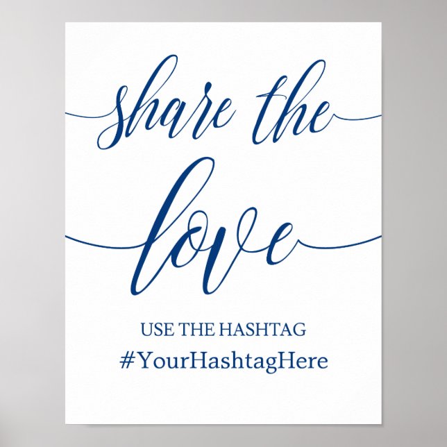 Hashtag Wedding Sign in Navy Blue Calligraphy Poster (Vorne)