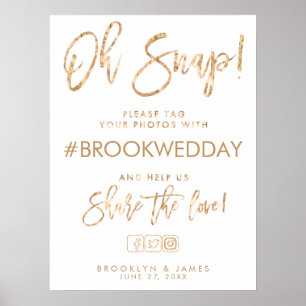 Hashtag-Zeichen für Gold und Weiße Hochzeit Poster