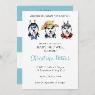 Haski mignon thème Baby shower Invitation