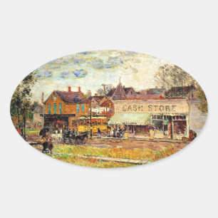 Hassam - Ende der Straßenbahnlinie, Oak Park, IL Ovaler Aufkleber