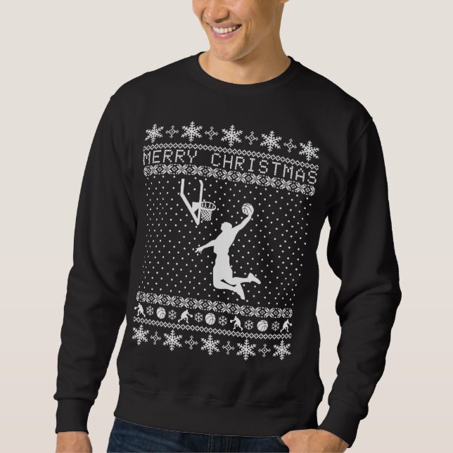Hässliche Basketball-Weihnachtsstrickjacke Sweatshirt (Vorderseite)