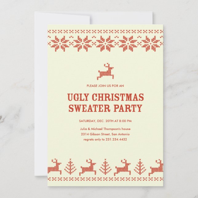 Hässliche Feiertags-Strickjacke-Party Einladungen (Vorderseite)