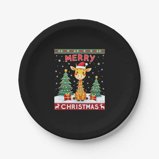 Häßliche Giraffe Weihnachtspullover Lustige Santa  Pappteller (Vorderseite)