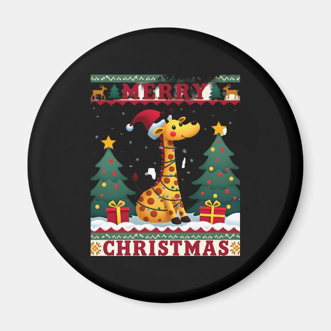 Hässliche Giraffe Weihnachtspullover Lustiger Sant Magnet (Vorne)