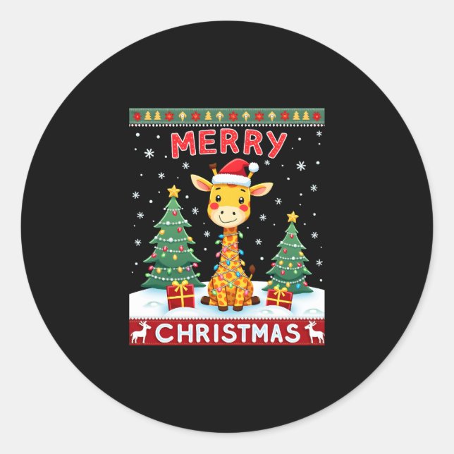 Hässliche Giraffe Weihnachtspullover Lustiger Sant Runder Aufkleber (Vorderseite)
