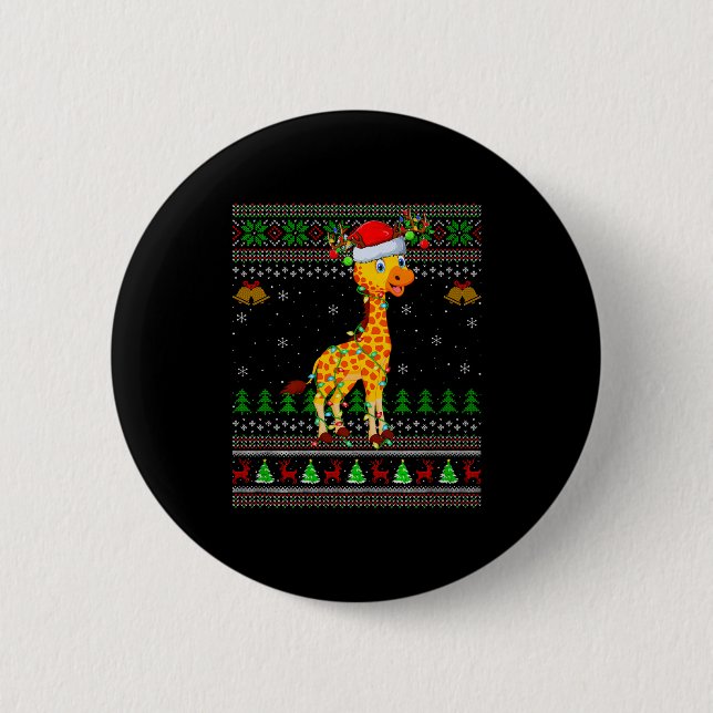 Hässliche Giraffen-Weihnachtspullover Feiertags-Sa Button (Vorderseite)