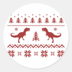 Hässliche T-Rex Dinosaurier-Weihnachtsstrickjacke Runder Aufkleber