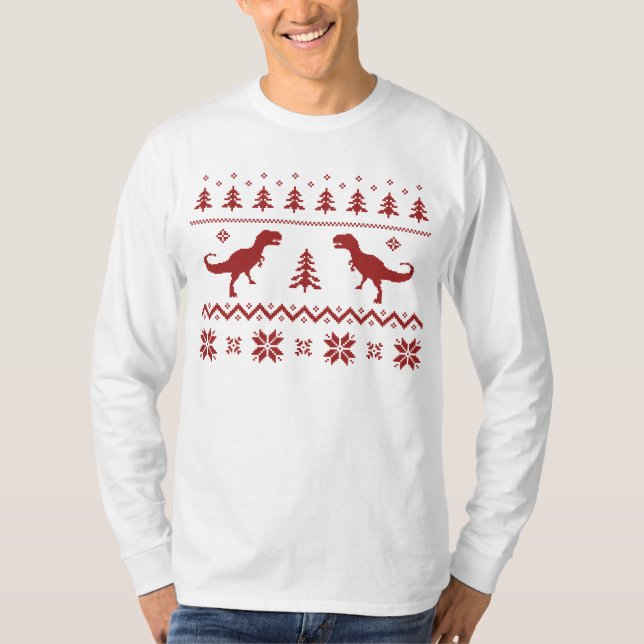 Hässliche T-Rex Dinosaurier-Weihnachtsstrickjacke T-Shirt (Vorderseite)