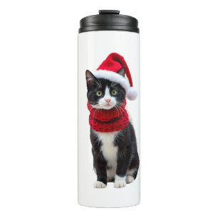 Hässliche Weihnachten schwarze Katze Santa Hut Sch Thermosbecher