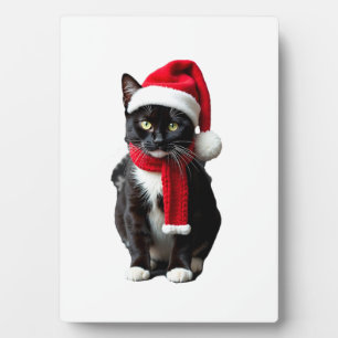 Hässliche Weihnachts-Schwarze-Katze-Santa-Hut-Scha Fotoplatte