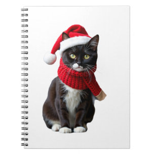 Hässliche Weihnachts-Schwarze-Katze-Santa-Hut-Scha Notizblock